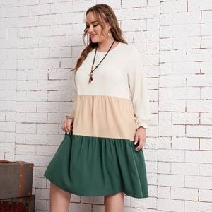 EMERY ROSE Plus Cut And Sew Flounce Sleeve Smock Dress